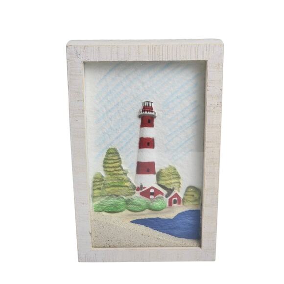 Nautical Themed Framed Shadowbox Lighthouse with Real Sand Wall Décor - Picture 1 of 12